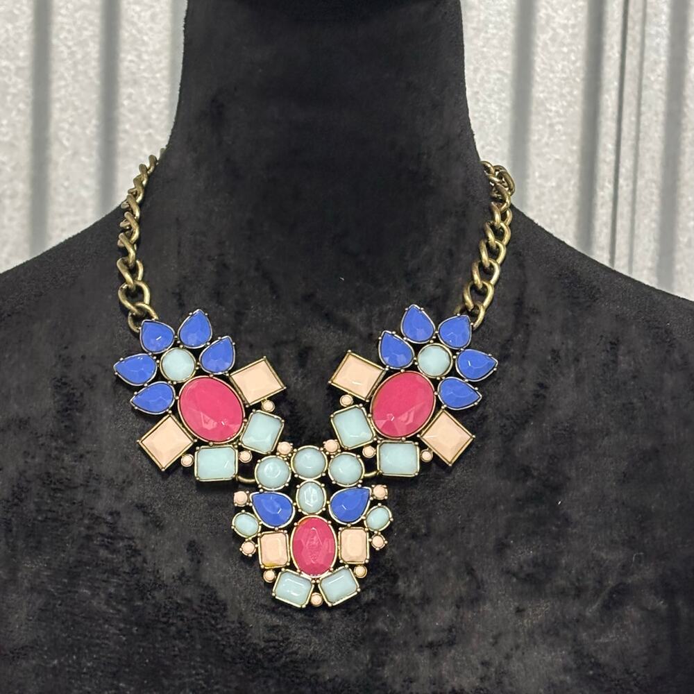 Vintage NRQ Lucite Necklace Bold Colorblock Statement Pink Blue Chunky Chain